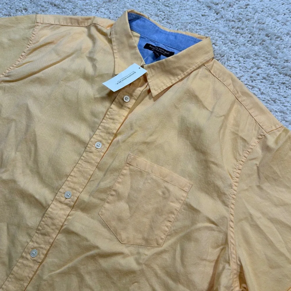 Banana Republic Button Down XL Yellow Soft Wash Slim Fit Short Sleeve Shirt New